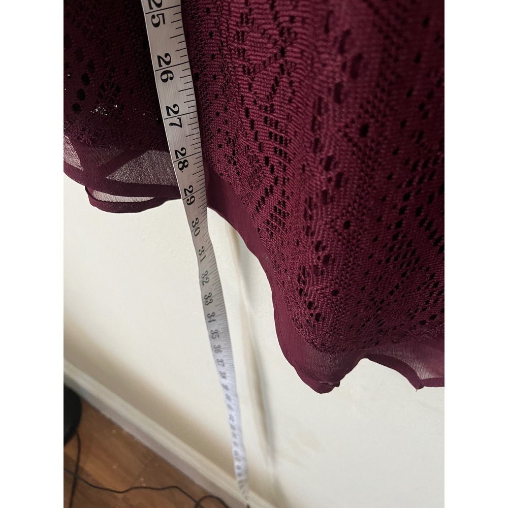 Alfani Womens XL Burgundy Lace Bell Sleeve Blouse Boho Layered Sheer Trim Top - Picture 3 of 6